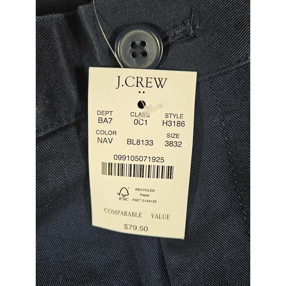 J.Crew Flex Straight Chino Pants Mens 38x32 Navy Blue Stretch Twill H3186 NEW
